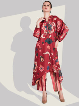 Dora Dori - Red Floral Kurta and Pant (Set of 2)