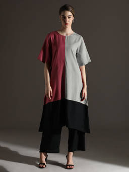 Dora Dori - Black Colorblock Kurta and Pant (Set of 2)