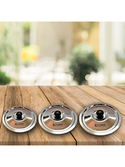 Kuber Industries - Stainless Steel Kadhai, Tawa-Easy To Clean & Hold-Steel Cooking Lid Set Of 3