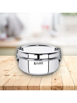 Kuber Industries - Stainless Steel Lunch Box with Steel Separator Plate and Locking Clip-400 ml