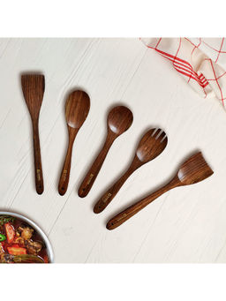 Kuber Industries - Sheesham Handicrafts Wooden Serving And Cooking Spoons Spatula Set Of 5