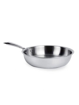 Kuber Industries - Tri-Ply Kadhai With Lid-Heat Surround Cooking Frypan-1.2 Liter-Silver