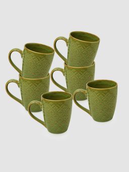 ExclusiveLane - Moroccan Pistachio Handcrafted Solid Ceramic Tea Cups & Coffee Mugs -Set Of 6