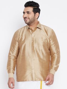Vastramay - Men Rose Gold Silk Blend Ethnic Shirt