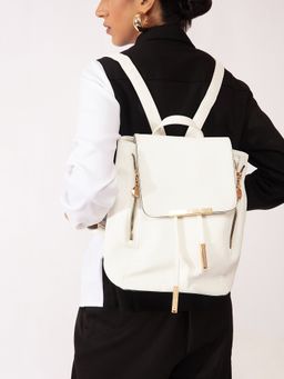 Twenty Dresses by Nykaa Fashion - White Textured Zipper Detailed Backpack