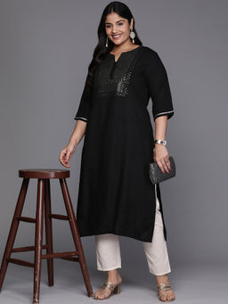 Extra love by Libas - Woman Plus Size Black Embroidered Sequined Kurta