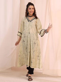 Libas - Off White Floral Printed A-Line Kurta