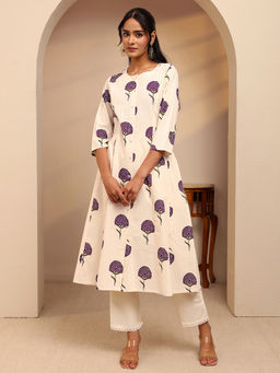 Libas - Off White Floral Printed Panelled A-Line Kurta