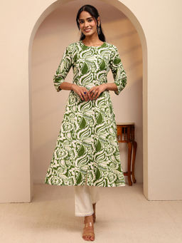 Libas - Green Paisley Printed A-Line Kurta