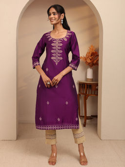 Libas - Purple Embroidered Straight Kurta