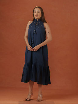 Meeshara - Navy Blue Hand Embroidery Dress