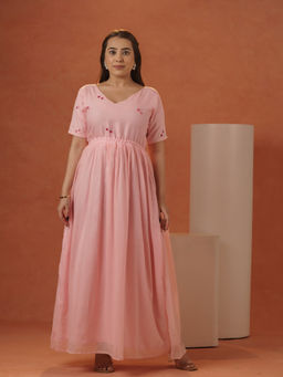 Meeshara - Pink Embroidered Maxi Dress