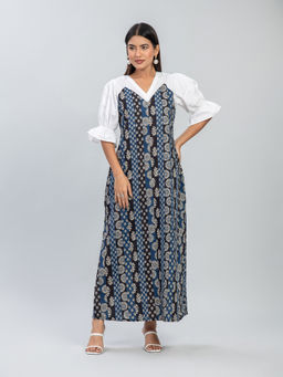 Baaori - Multi-Color Pure Cotton Floral Ajrakh Printed A Line Dress