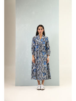 Baaori - Multi-Color Pure Cotton Tiger Printed A Line Dress