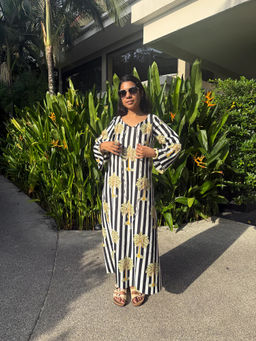 Baaori - Multi-Color Pure Cotton Stripes Palm Tree Printed Dress