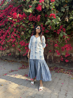 Baaori - Blue Cotton Floral Printed Spring Tiered Maxi Dress