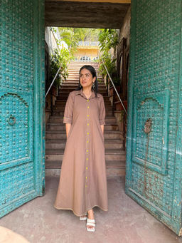 Baaori - Brown Solid Poplin Button Down Dress