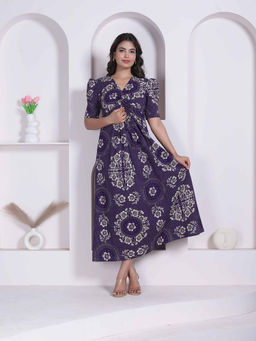 Doriyaan - Purple Floral Printed Cotton Dress