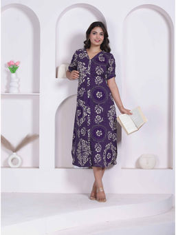 Doriyaan - Purple Floral Printed A-Line Dress