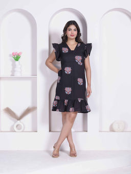 Doriyaan - Black Floral Printed Dress