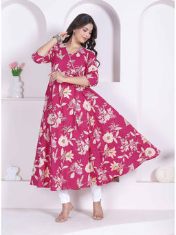 Doriyaan - Pink Floral Printed Angrakha Kurta
