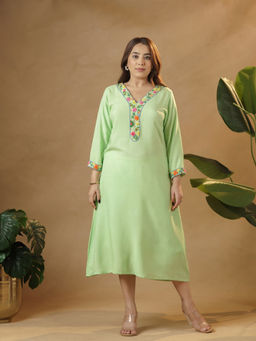 Meeshara - Green Floral Embroidered Dress