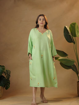 Meeshara - Green Floral Embroidered Dress