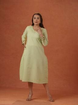 Meeshara - Green Hand Embroidery Dress