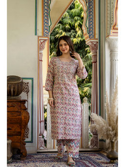 Surhi - Multi-Color Cotton Printed Embroidered Kurta