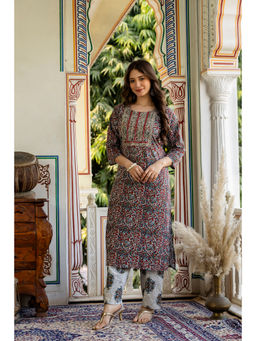 Surhi - Maroon Cotton Printed Mirror Work Kurta