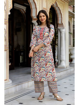 Surhi - Multi-Color Cotton Printed Embroidered Kurta