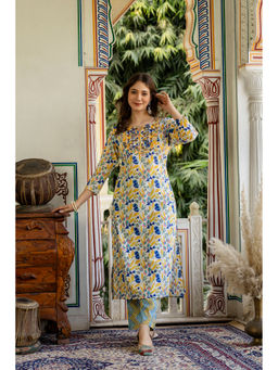 Surhi - Multi-Color Cotton Floral Printed Embroidered Kurta