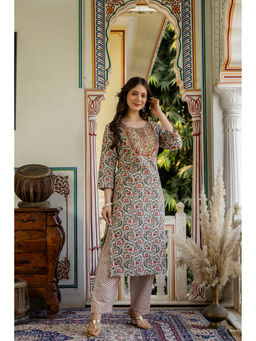Surhi - Multi-Color Cotton Floral Printed Embroidered Kurta