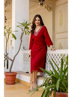 Surhi - Maroon Cotton Embroidered Kurta
