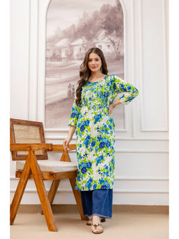 Surhi - Multi-Color Cotton Floral Printed Mirror Work Kurta