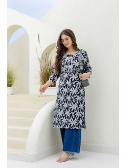 Surhi - Black Cotton Floral Printed Embroidered Kurta