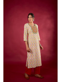 Surhi - Multi-Color Cotton Printed Embroidered Kurta