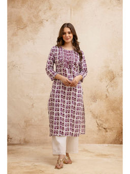 Surhi - Purple Cotton Printed Embroidered Kurta