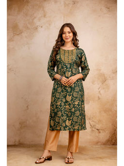 Surhi - Green Cotton Printed Mirror Work Kurta