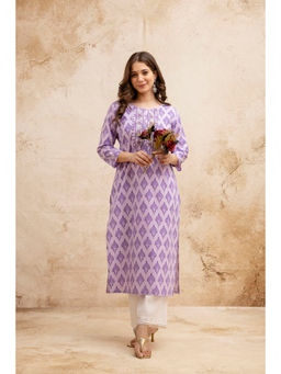 Surhi - Lavender Cotton Printed Mirror Work Kurta
