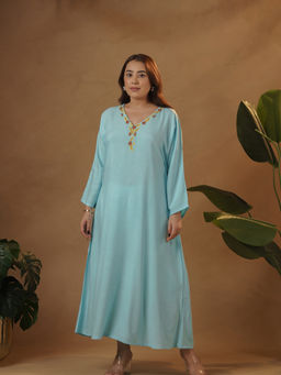 Meeshara - Blue Floral Embroidered Dress