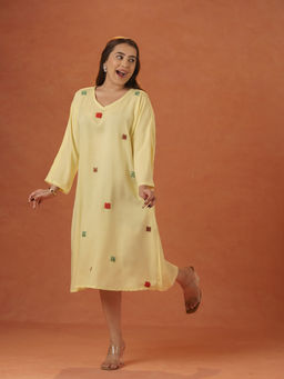 Meeshara - Yellow Hand Embroidered Dress