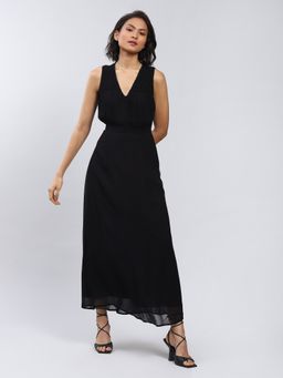 Label Ritu Kumar - V Neck Sleevless Solid Long Dress