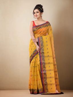 Arhi - Women Mustard Cotton Floral Saree Without Blouse