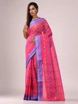 Arhi - Women Pink Cotton Floral Saree Without Blouse