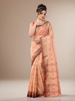 Arhi - Women Beige Cotton Floral Saree Without Blouse