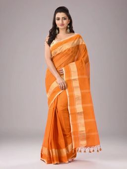 Arhi - Women Orange Cotton Woven Saree Without Blouse