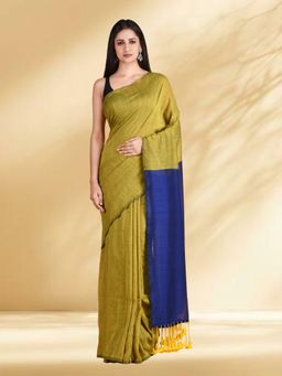 Arhi - Women Green Cotton Woven Saree Without Blouse