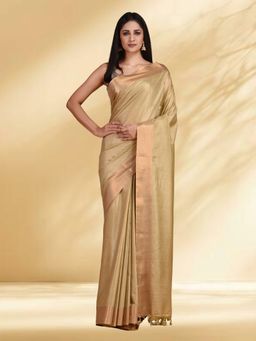 Arhi - Women Beige Silk Blend Woven Saree Without Blouse