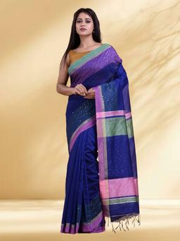 Arhi - Women Blue Cotton Blend Woven Saree Without Blouse